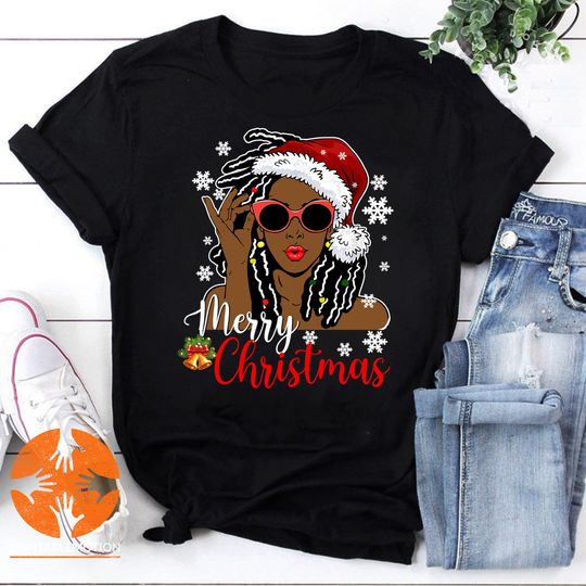 Discover African Black Girl Christmas Santa Claus Merry Christmas Unisex Vintage T-Shirt,  Black Girl Christmas Shirt, Santa Claus Shirt