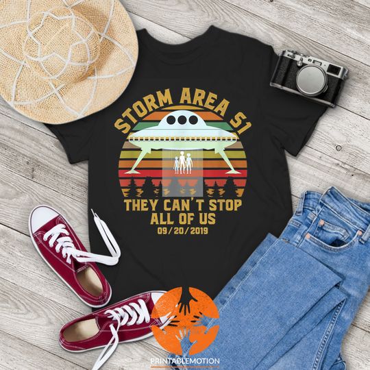 Discover Storm Area 51 They Can't Stop All of Us Alien Vintage T-Shirt, Spacecraft Shirt, UFO Shirt, Alien Shirt, Gift Tee For You And Your Friends