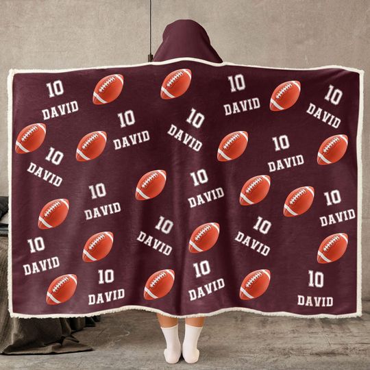Football Christmas Wearable Hooded Blanket with Personalization