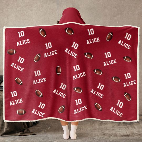 Discover American Football Custom Name, Number - Personalized Wearable Blanket Hoodie, Football Blanket, Football Player Gift, Football Mom