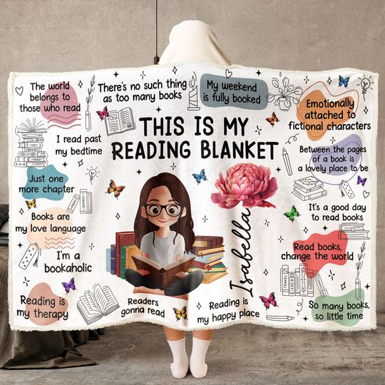 Birth Flower Book Lovers, Books Quotes, Personalized Wearable Blanket Hoodie, Gift for Book Lover, Birth Month Flower Blanket
