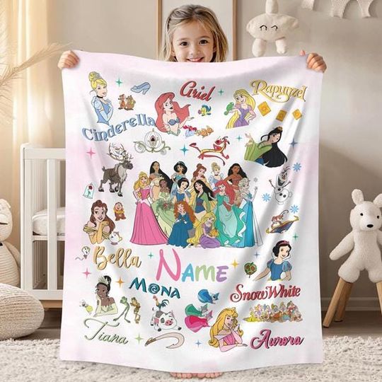 Discover Personalized Retro Watercolor Coquette Bows DisneyPrincess Blanket, Disneyland Girl Trip Blanket, DisneyPrincess Birthday Girl Blanket