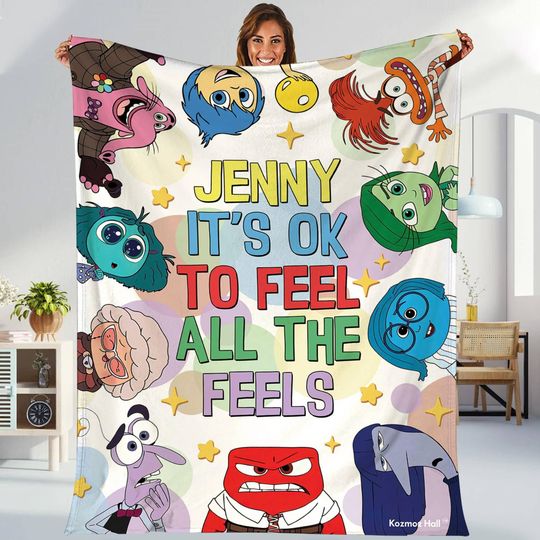 Discover Personalized Inside Out 2 Emotions It's Ok To Feel All The Feels Blanket Joy Disgust Sadness Anxiety Envy Inside Out Friends Blankets