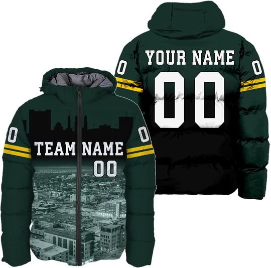 Discover Personalized Green Bay Football Team Packers Men's Hooded Puffer Jacket