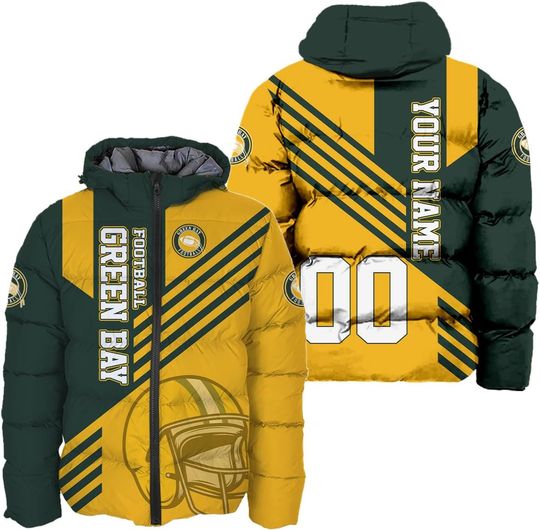 Discover Personalized Green Bay Football Team Packers Men's Hooded Puffer Jacket