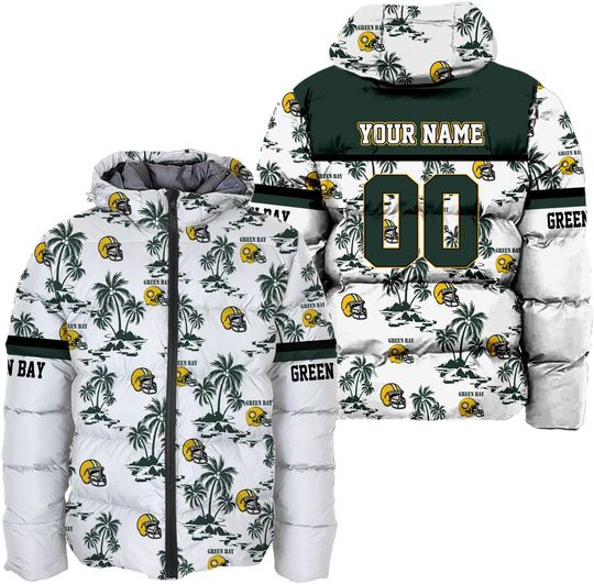 Personalized Green Bay Football Team Packers Men's Hooded Puffer Jacket