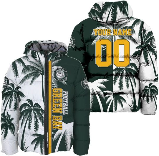 Discover Personalized Green Bay Football Team Packers Men's Hooded Puffer Jacket