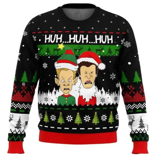 2025 Huh Huh Huh Beavis and Butthead Ugly Christmas Sweater