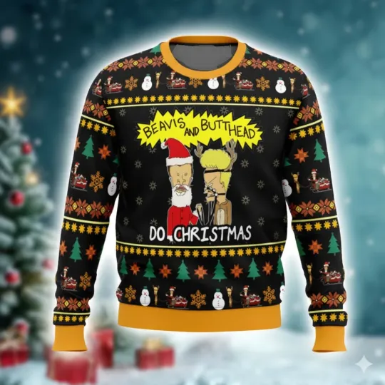 Beavis and Butthead Do Christmas Funny Santa Ugly Christmas Sweater