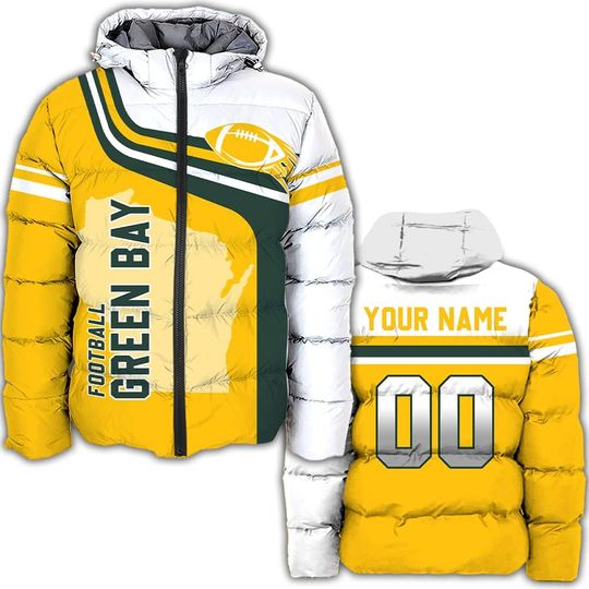 Personalized Green Bay Football Team Packers Men's Hooded Puffer Jacket