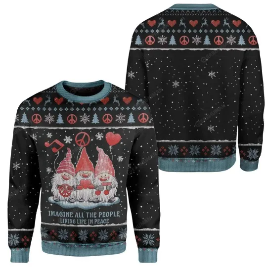 Discover Ugly Christmas "Imagine All The People Living Life In Peace" Custom Sweater
