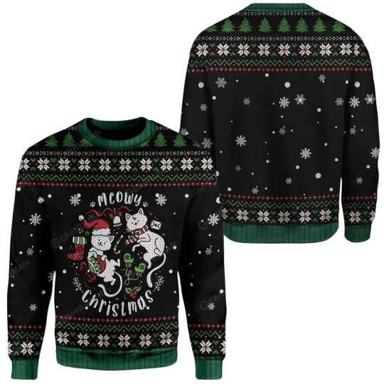 Discover Ugly Christmas Meowy Christmas Custom Sweater Holiday Apparel
