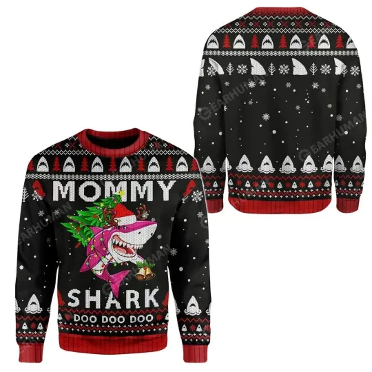 Discover Ugly Christmas Mommy Shark Custom Holiday Sweater Apparel