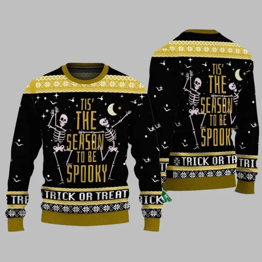 Dancing Skeleton Tis the Season Ugly Christmas Sweater