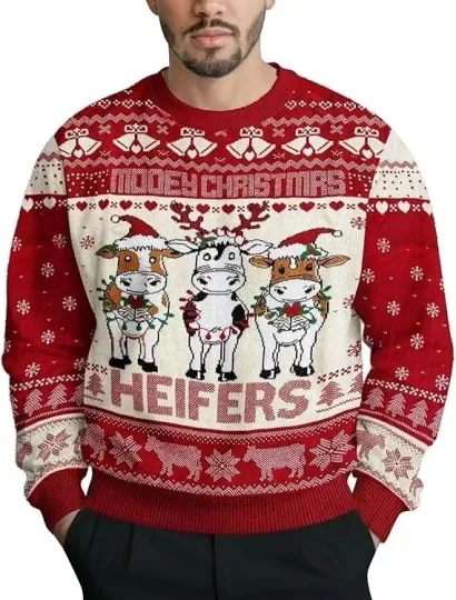 Discover Mooey Christmas Heifers Sweater Funny Cow Ugly Holiday Jumper Gift S-5XL