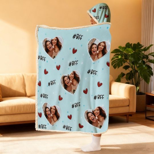 Best Friends Photo Hoodie  Personalized Wearable Blanket, Friendship Gift for Girls or Besties