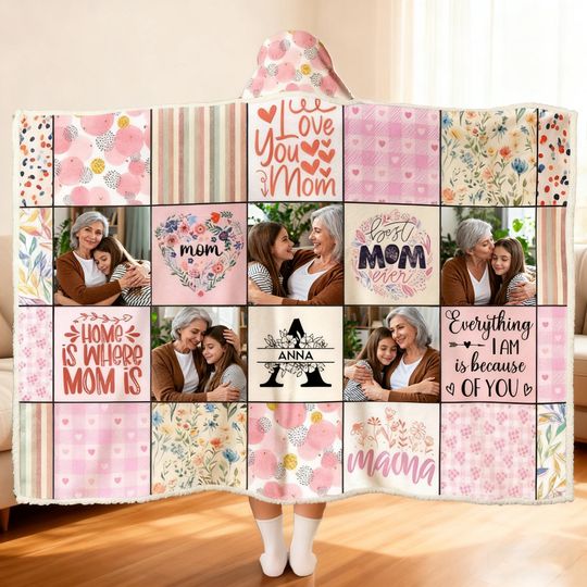 Discover Best Mom Ever Hoodie Blanket  Personalized Photo Wearable Blanket, Cozy Mothers Day Gift