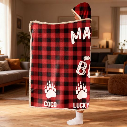 Mama Bear Custom Name Hoodie  Personalized Blanket Hoodie, Cozy Family Gift for Mom or Wife