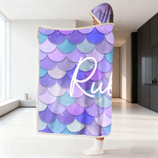 Mermaid Blanket Hoodie for Kids  Personalized Wearable Blanket, Cute Ocean Theme Gift for Girls