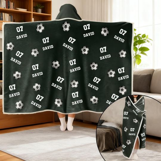 Custom Softball Blanket Hoodie with Personalized Name and Number, Cozy Sports Gift for Players