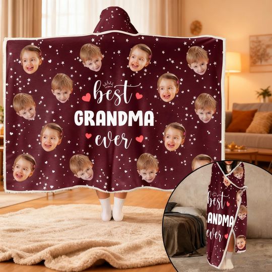 Funny Emoji Style Hoodie  Personalized Photo Wearable Blanket, Unique Custom Face Gift for Friends