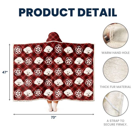 Just a Girl Who Loves Dogs Hoodie  Custom Dog Face Blanket, Personalized Gift for Dog Lovers