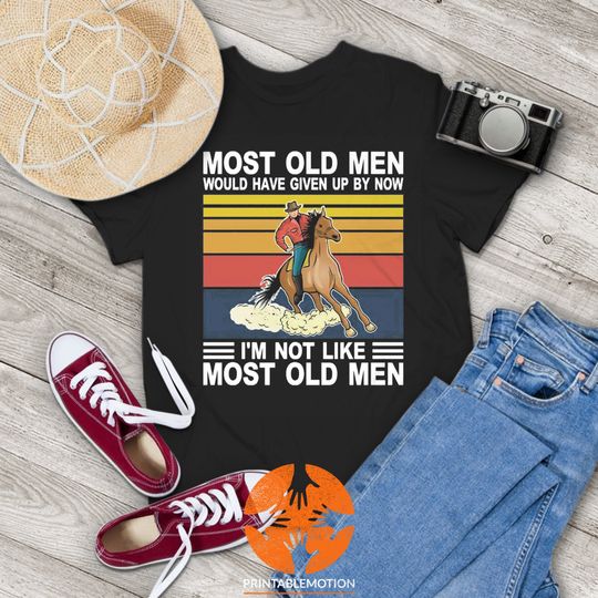 Discover Reining Vintage T-Shirt for Old Men, Cowboy Style, Gift Tee for Men and Friends