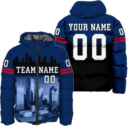 Discover Personalized Houston Football Team Texans Men's Hooded Puffer Jacket
