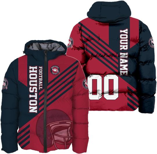 Discover Personalized Houston Football Team Texans Men's Hooded Puffer Jacket