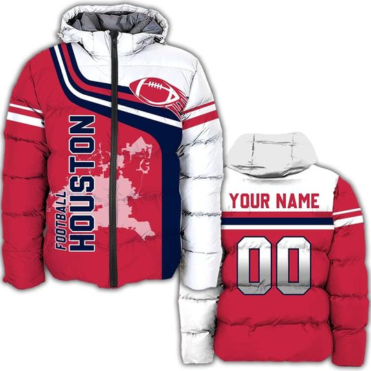 Discover Personalized Houston Football Team Texans Men's Hooded Puffer Jacket