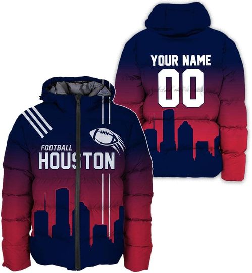Discover Personalized Houston Football Team Texans Men's Hooded Puffer Jacket
