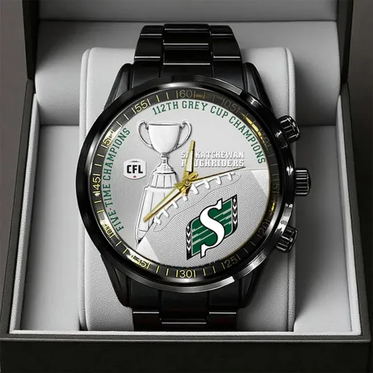Discover Saskatchewan 1Roughrider 2025 Grey Cup Champions Stainless Steel Watch