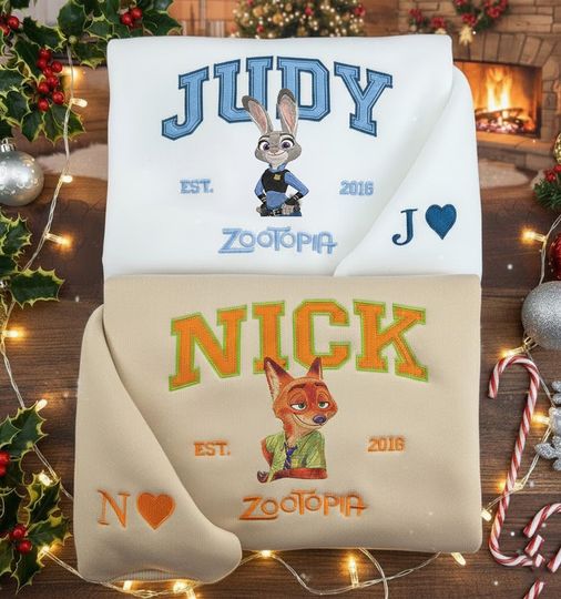 Discover Disneyland Zootopia Embroidered Shirt, Nick And Judy Matching Sweatshirt, Disney Trip Nick And Judy Embroidery Hoodie, Zootopia Fan Gift