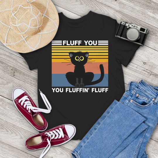 Discover Cute Cat Fluff T-Shirt for Cat Lovers, Black Cat, Funny Vintage Design