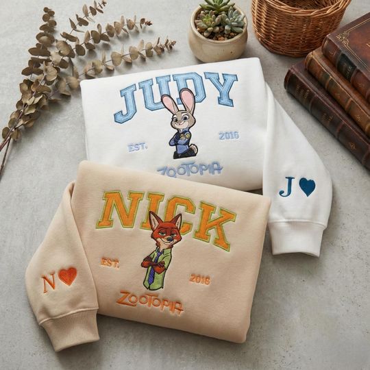 Zoo Cartoon Embroidered Sweatshirt, Comfort Color Funny Couple Embroidered Sweatshirt, Magic Kingdom Couple Sweatshirt, Gift For Her