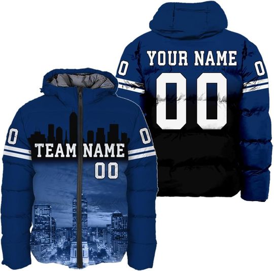 Personalized Indianapolis Football Team Colts Men's Hooded Puffer Jacket