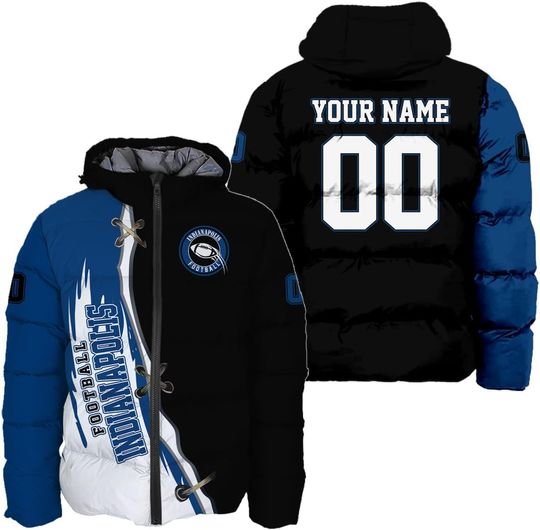 Personalized Indianapolis Football Team Colts Men's Hooded Puffer Jacket