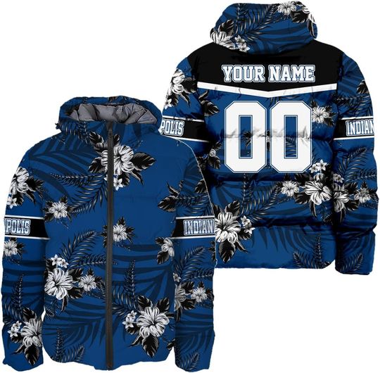 Personalized Indianapolis Football Team Colts Men's Hooded Puffer Jacket