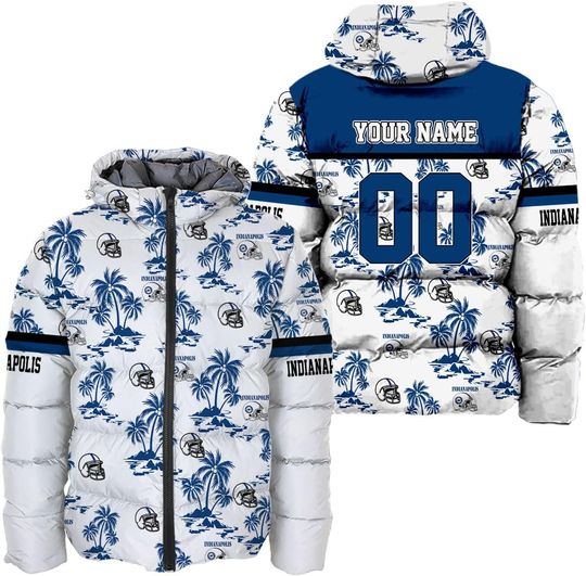 Personalized Indianapolis Football Team Colts Men's Hooded Puffer Jacket
