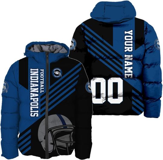 Personalized Indianapolis Football Team Colts Men's Hooded Puffer Jacket