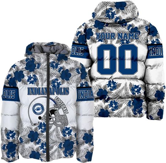 Personalized Indianapolis Football Team Colts Men's Hooded Puffer Jacket