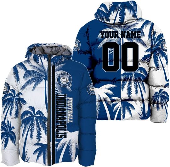 Personalized Indianapolis Football Team Colts Men's Hooded Puffer Jacket
