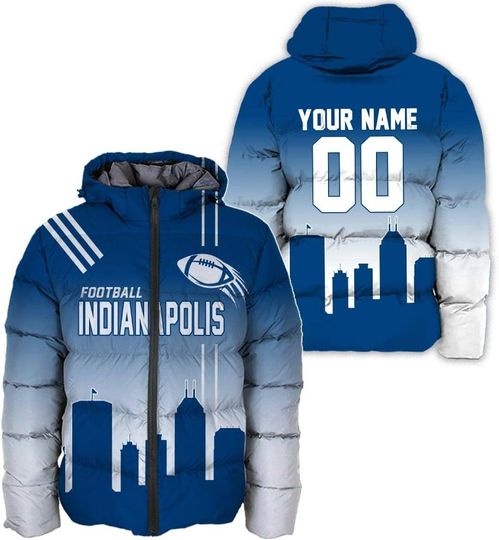 Personalized Indianapolis Football Team Colts Men's Hooded Puffer Jacket