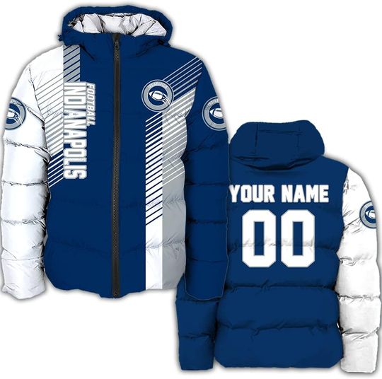 Discover Personalized Indianapolis Football Team Colts Men's Hooded Puffer Jacket
