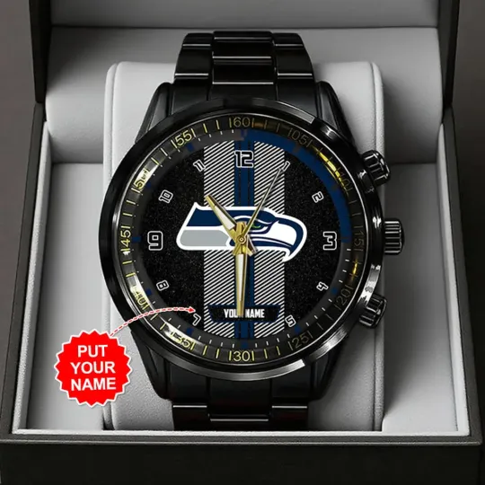 Personalized Seahawks Black Stainless Steel Watch