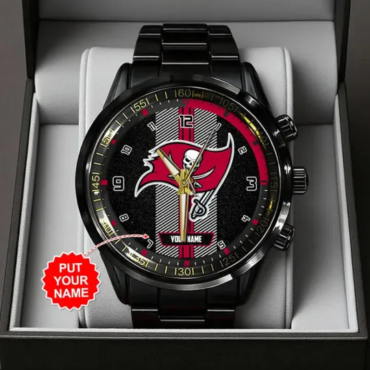 Personalized Buccaneers Black Stainless Steel Watch