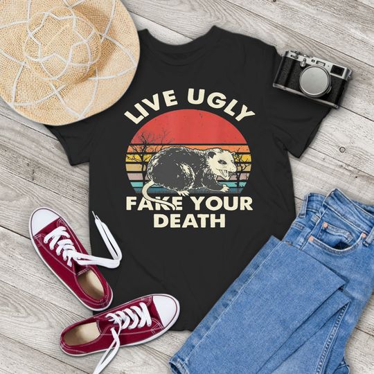 Discover Live Ugly Fake Your Death Cool Angry Opossum Animal Vintage T-Shirt, Opossums Shirt, Spossum Lovers Shirt, Gift Tee For You And Family