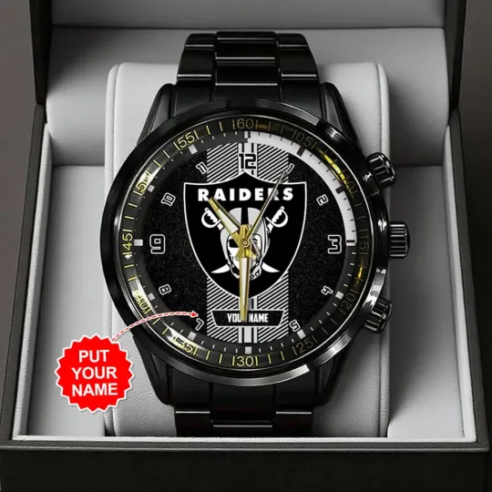 Personalized Raiders Black Stainless Steel Watch