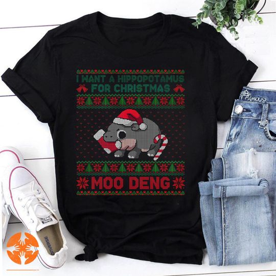 Discover Moo Deng Christmas Friend Vintage T-Shirt, Best Friends Shirt, Moo Deng Shirt, Cute Christmas Shirt