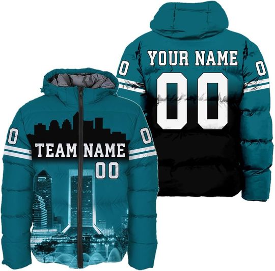 Personalized Jacksonville Football Team Jaguars Men's Hooded Puffer Jacket